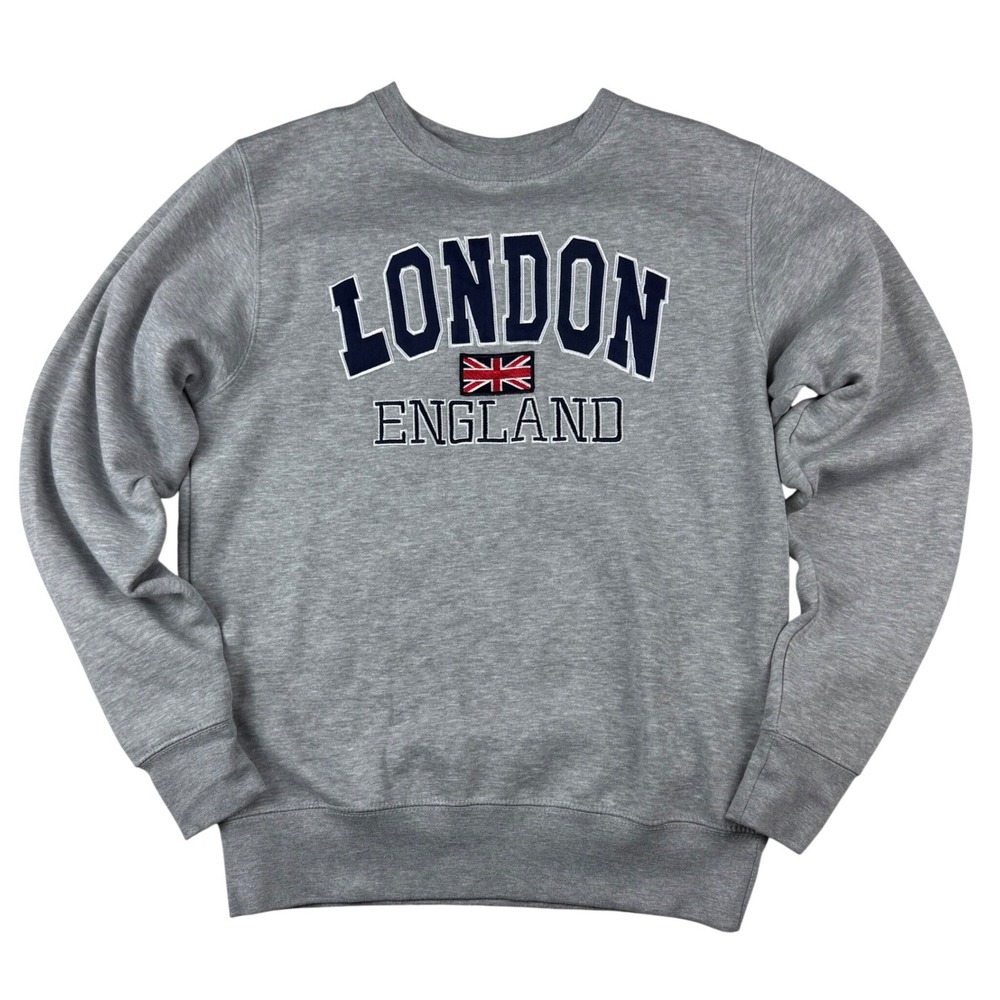 London England Sweatshirt Unisex S Gray Union Jack Graphic Pullover Zone One